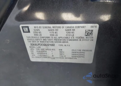 2016 GMC Terrain Slt z USA, uszkodzony, nr VIN 2GKALPEK5G6321682